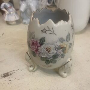 Vintage 1962 Inarco Hand Painted Floral Porcelain Egg Vase/Planter 5"